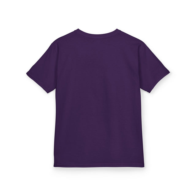 T-shirt pour enfant de couleur violette vu de dos.