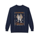 Sweat-shirt bleu marine pour femme avec une illustration de pains et poissons et texte religieux.