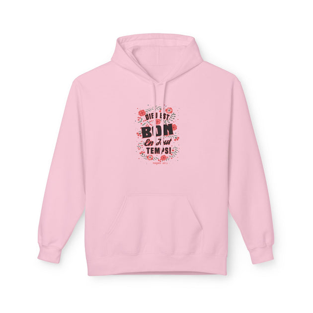 Sweat à capuche rose pour femme avec un motif floral et le texte Dieu est bon en tout temps.