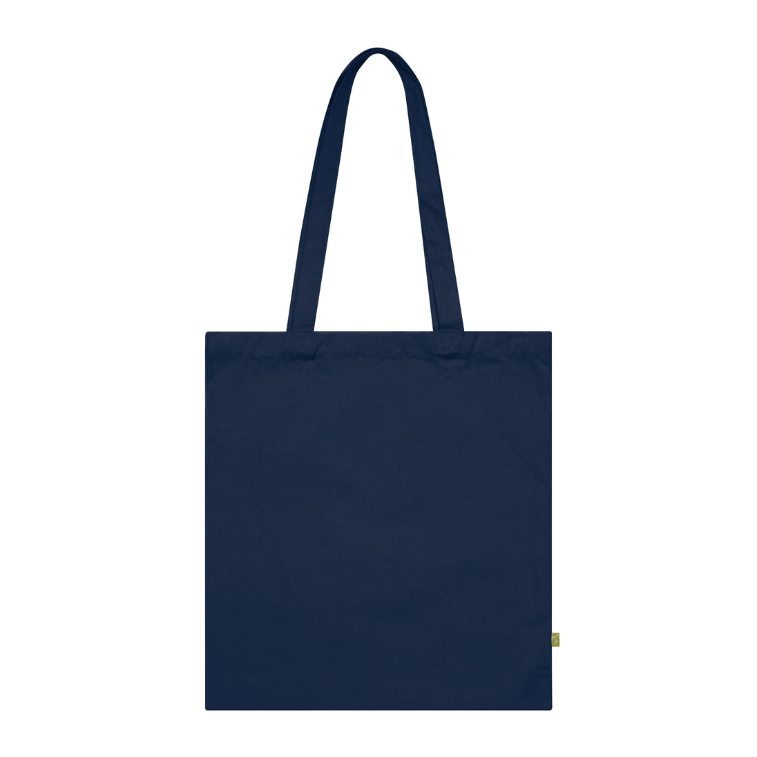 Tote bag en coton biologique bleu marine avec de longues anses pour un porté épaule.