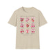 T-shirt beige pour femme orné d'illustrations aquarelles de fruits et de rubans roses.