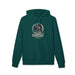 Sweat à capuche vert foncé avec une illustration de corbeau et des roses sur la poitrine.