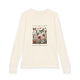 T-shirt à manches longues beige pour enfant avec une illustration florale et des papillons.