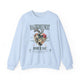 Sweat-shirt bleu clair à col rond avec une illustration de cœur floral et un texte religieux.