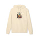 Sweat à capuche beige en coton biologique avec une illustration de désert et un verset biblique.
