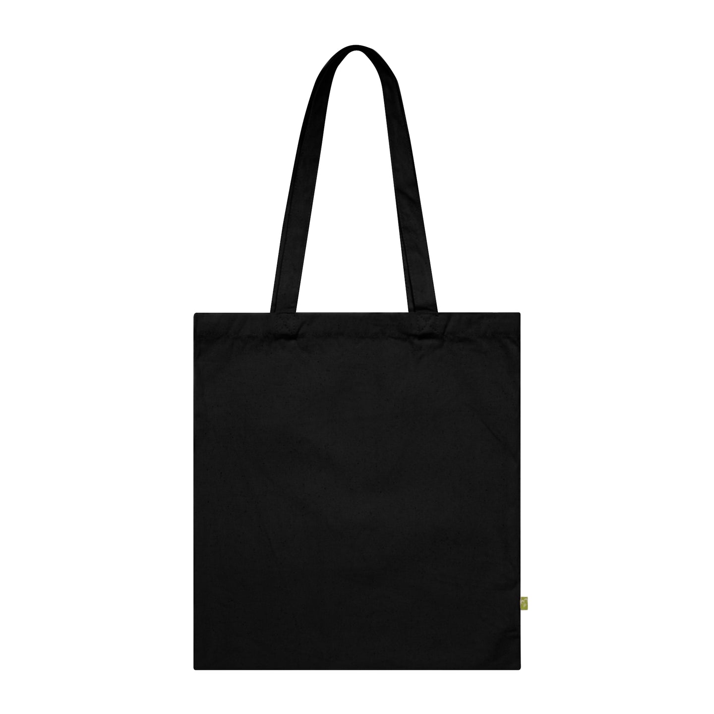 Tote bag noir en coton biologique avec de longues anses pour un porté épaule.
