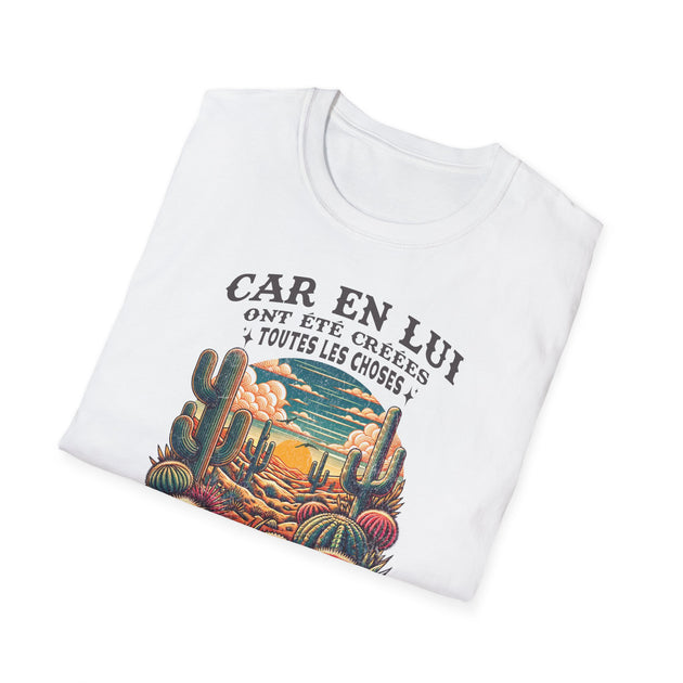 T-shirt blanc pour femme avec une illustration de désert et le texte Car en lui ont été créées.