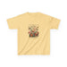 T-shirt jaune pour enfant avec une illustration florale vintage et des papillons.