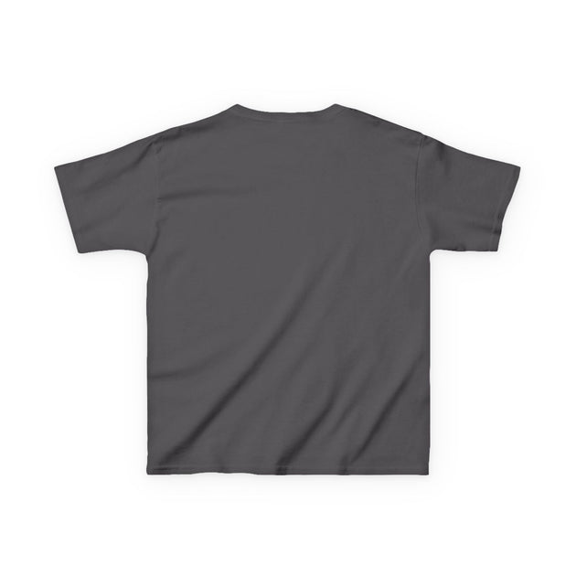 T-shirt pour enfant de couleur gris foncé vu de dos.