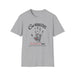 T-shirt gris pour femme avec une empreinte de main, un petit cœur rouge et un texte religieux.