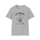 T-shirt gris pour femme avec une empreinte de main, un petit cœur rouge et un texte religieux.