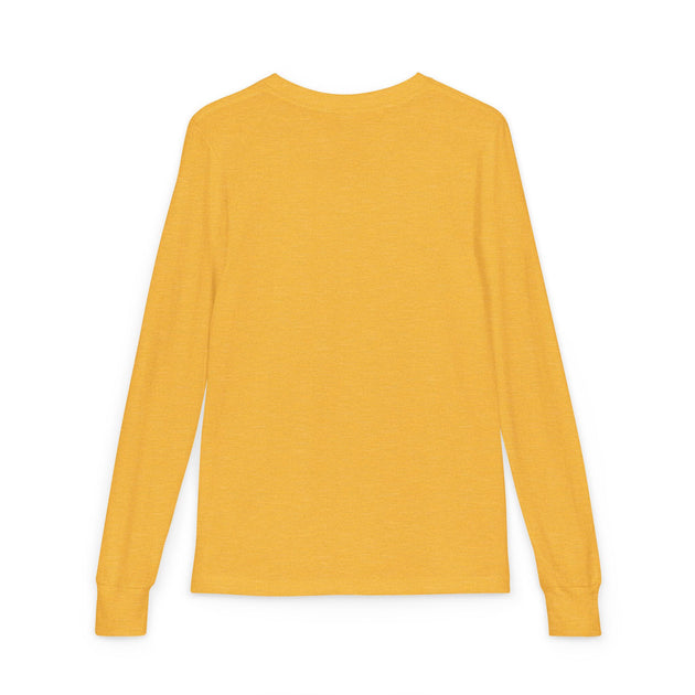 T-shirt à manches longues pour enfant de couleur jaune uni, vu de dos.