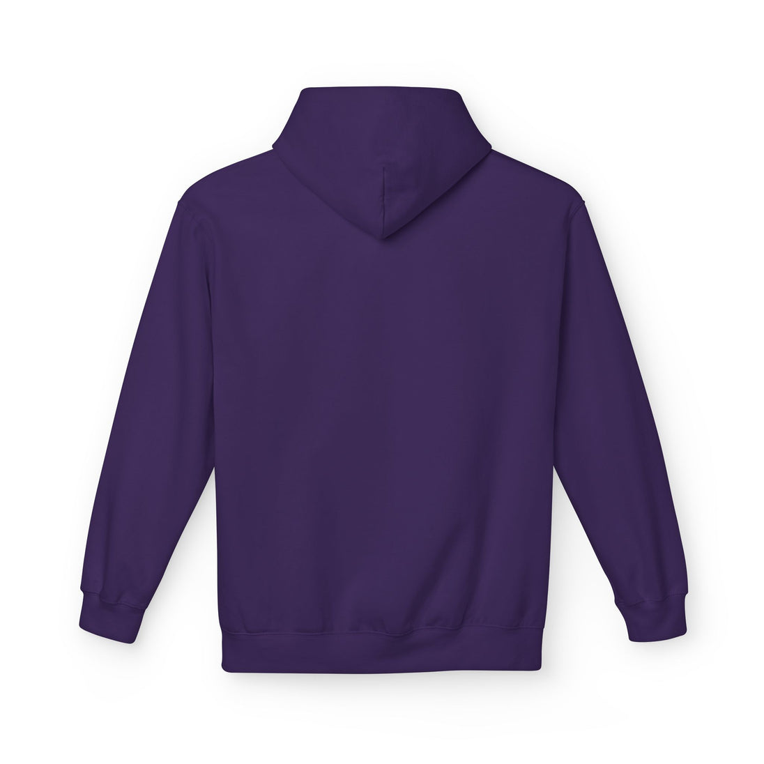 Vue arrière d'un sweat à capuche violet uni pour femme avec une coupe décontractée.
