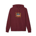 Sweat à capuche bordeaux en coton biologique avec le motif graphique Jésus est mon superhéros.