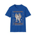T-shirt bleu pour homme avec une illustration chrétienne sur le thème de la multiplication des pains.