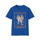 T-shirt bleu pour homme avec une illustration chrétienne sur le thème de la multiplication des pains.