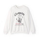 Sweat-shirt blanc à col rond avec une empreinte de main grise et un texte religieux en français.
