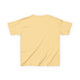 T-shirt pour enfant de couleur jaune pâle vu de dos.