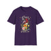 T-shirt violet pour femme orné d'un bouquet de fleurs vintage et du texte Créé avec un objectif.