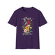 T-shirt violet pour femme orné d'un bouquet de fleurs vintage et du texte Créé avec un objectif.