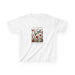 T-shirt blanc pour enfant orné d'une illustration florale avec des papillons et un texte inspirant.