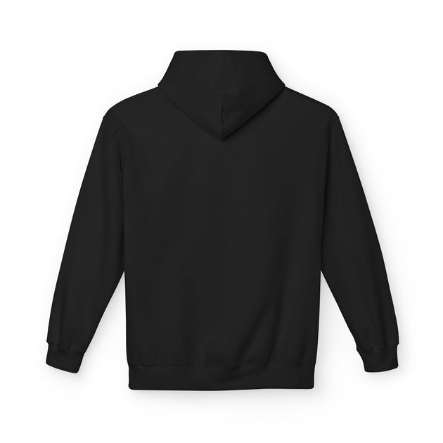 Vue arrière d'un sweat à capuche noir uni pour femme avec une coupe décontractée.