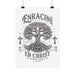 Affiche murale monochrome représentant un arbre de vie avec des croix et le texte biblique.