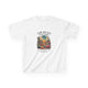 T-shirt blanc pour enfant avec une illustration de désert et un verset biblique en français.
