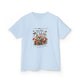 T-shirt bleu clair pour enfant avec un imprimé floral vintage et des papillons au centre.