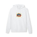 Sweat à capuche blanc en coton biologique avec le motif Jesus est mon Superhéros sur la poitrine.