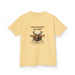 T-shirt jaune pour enfant avec une illustration de cerf et le texte biblique Psaume 42:2.
