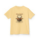 T-shirt jaune pour enfant avec une illustration de cerf et le texte biblique Psaume 42:2.