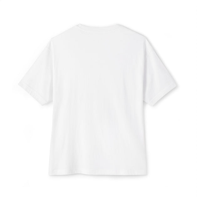 T-shirt blanc à coupe oversize avec des manches tombantes, vu de dos.
