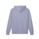 Vue arrière d'un sweat à capuche bleu lavande uni avec une coupe classique.