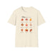 T-shirt beige à col rond orné d'un motif de feuilles d'automne et de textes bibliques.