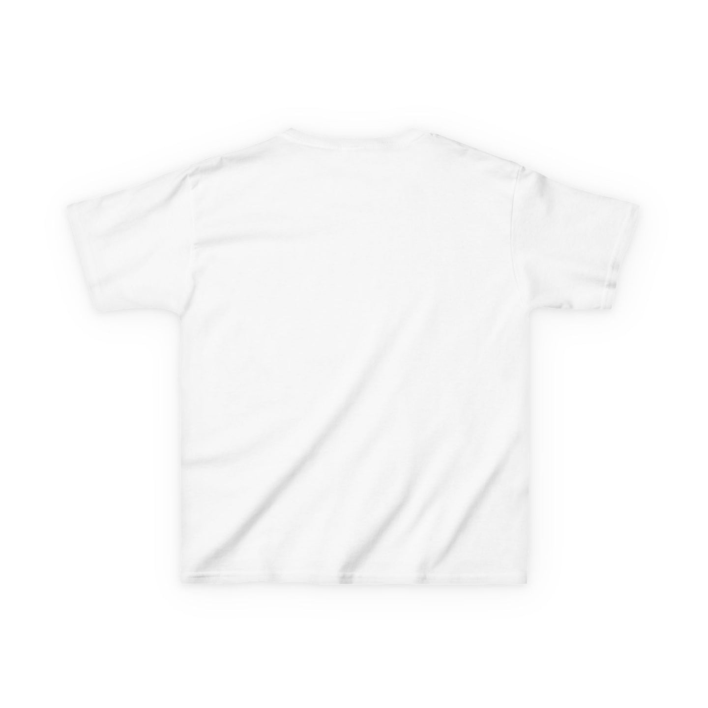 T-shirt blanc pour enfant à manches courtes, présenté de dos sur un fond uni.