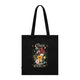 Tote bag noir en coton biologique orné d'un bouquet de fleurs et de l'inscription Créé avec un objectif.