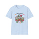 T-shirt bleu clair pour femme avec un motif floral et le texte L'amour de Dieu dure toujours.