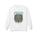 Sweat-shirt blanc pour femme avec une illustration de chevalier entouré de roses et texte religieux.