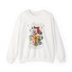Sweat-shirt blanc pour femme orné d'un bouquet de fleurs vintage et de l'inscription Créé Objectif.