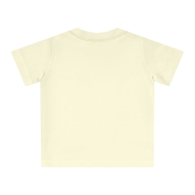 T-shirt pour bébé en coton biologique de couleur crème, vu de dos.
