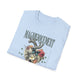 T-shirt bleu clair plié avec un motif de cœur floral et le texte Magnifiquement Psaume 34:18.