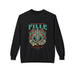 Sweat-shirt noir pour femme avec une illustration de chevalier et un texte religieux en français.