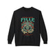 Sweat-shirt noir pour femme avec une illustration de chevalier et un texte religieux en français.