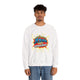 Sweatshirt blanc homme avec logo Jésus est mon Superhéros style bande dessinée rétro.