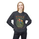 Sweat-shirt gris foncé pour femme avec un motif de paon et le texte Mais soyez transformés.