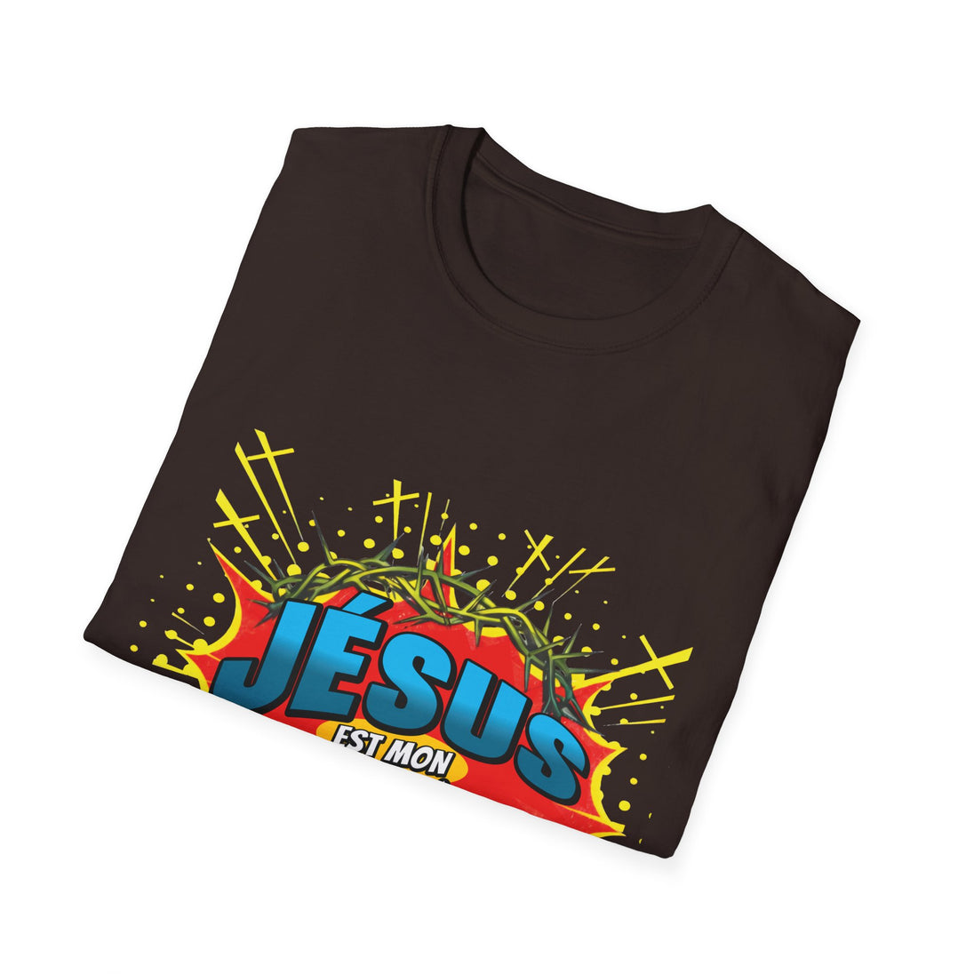 T-shirt noir pour homme avec un motif style bande dessinée représentant une couronne d'épines.