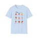T-shirt bleu clair pour femme orné de neuf feuilles d'automne et de versets bibliques.