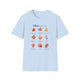 T-shirt bleu clair pour femme orné de neuf feuilles d'automne et de versets bibliques.