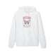 Sweat à capuche blanc pour homme avec un motif de papillon et un texte religieux sur la poitrine.